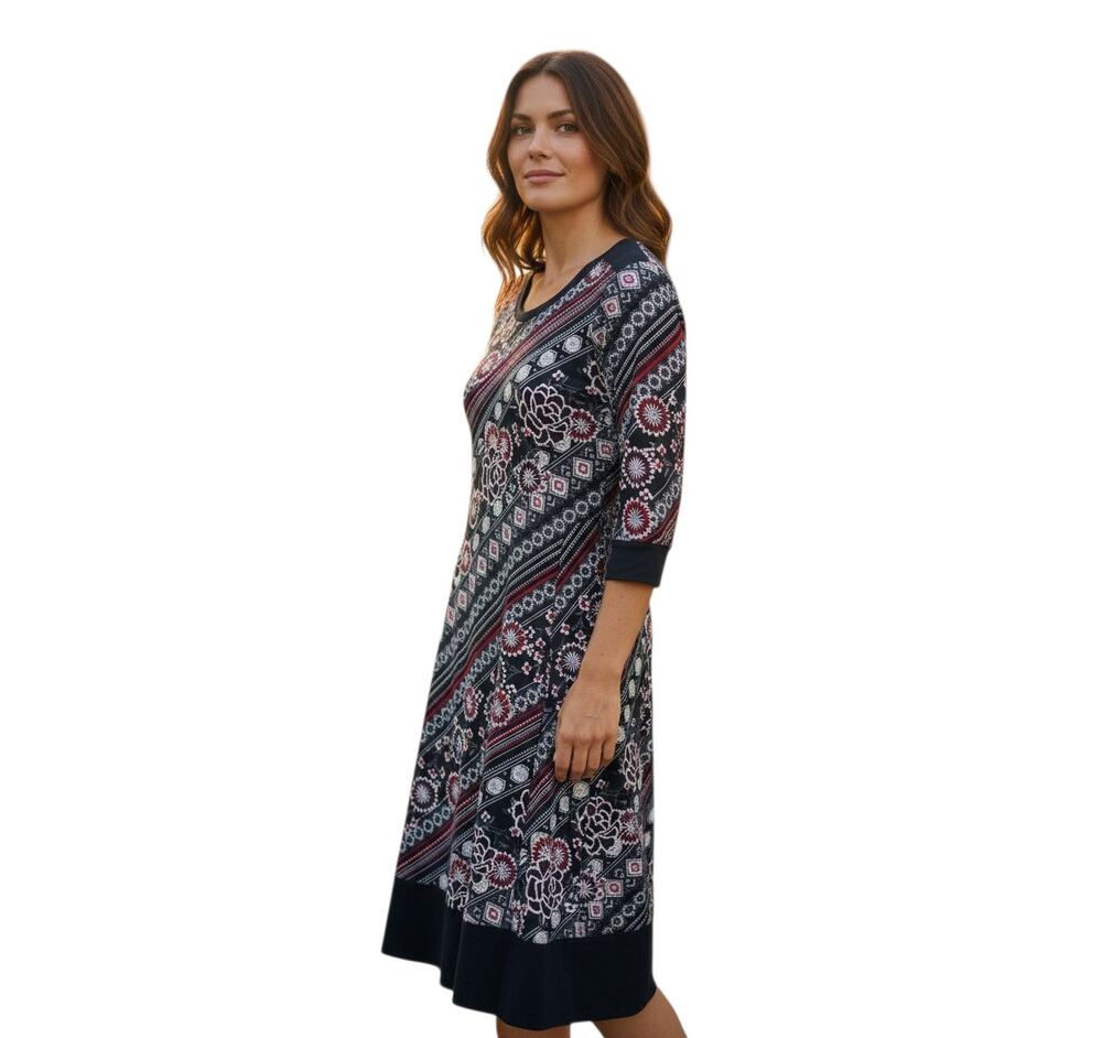 Rabbit Rabbit Rabbit Designs 14 16 Midi Dress Embroidered Fabric Black Red White